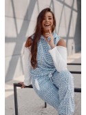 Patterned tracksuit with bare shoulders, blue FI629 - Online store - Boutique